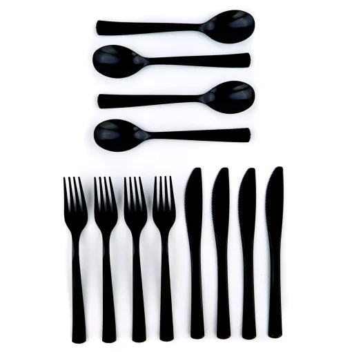 Black Plastic Cutlery Set - 18 Pieces