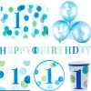 Blue 1st Birthday Party Tableware & Decoration Bundle - 16 Guests