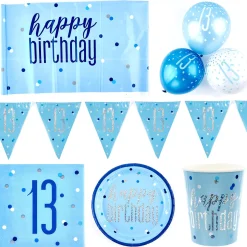 Blue 13th Birthday Party Tableware & Decorations Bundle