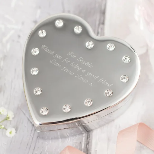 Engraved Diamante Heart-Shaped Jewellery Box - Birthday