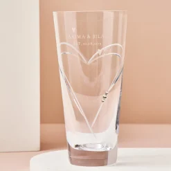 Engraved Glass Vase Embellished with Crystals - Love Hearts