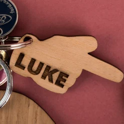 Engraved Set Of 2 Wooden Key Rings - Hand