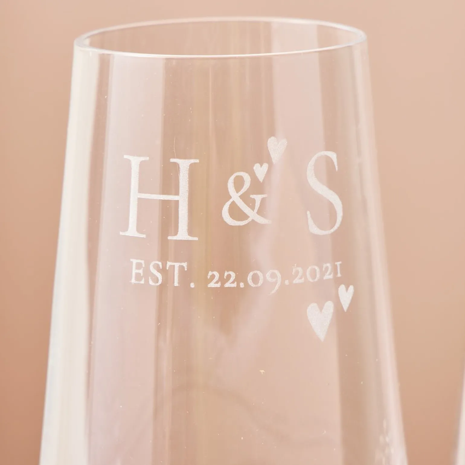 Engraved Set Of Two Champagne Flutes embellished with Crystals - Initial Love Hearts