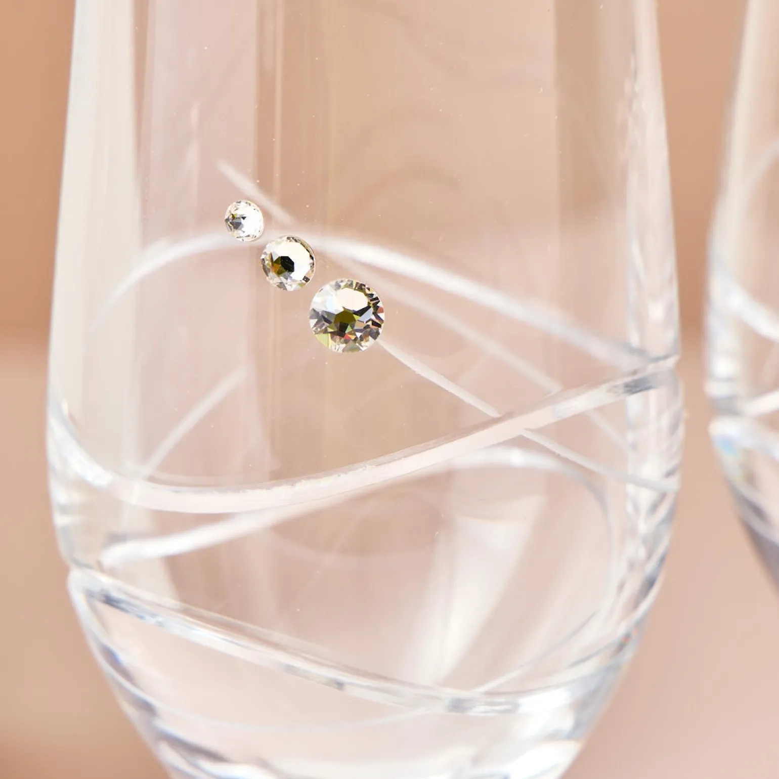 Engraved Set Of Two Champagne Flutes embellished with Crystals - Initial Love Hearts