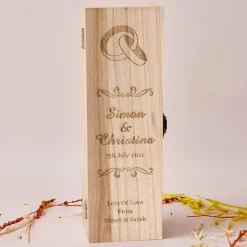 Engraved Wooden Box With Luxury Prosecco - Wedding Rings