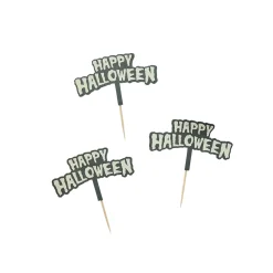 Glow In The Dark Happy Halloween Food Picks - Pack of 12