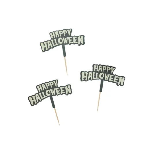 Glow In The Dark Happy Halloween Food Picks - Pack of 12