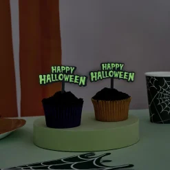 Glow In The Dark Happy Halloween Food Picks - Pack of 12
