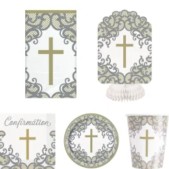 Gold & Silver Confirmation Tableware & Decorations - 16 Guests