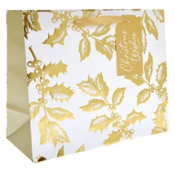 Gold Holly Large Landscape Christmas Gift Bag