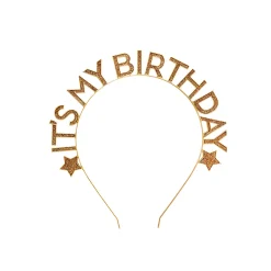 Gold It's My Birthday Glitter Metal Headband