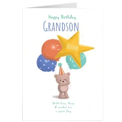 Hugs Bear Personalised Birthday Card - Grandson, Wishes For A Great Day