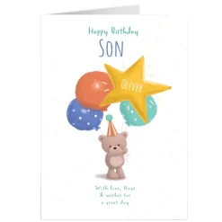 Hugs Bear Personalised Birthday Card - Son, Wishes For A Great Day