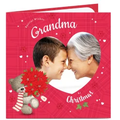 Hugs Photo Christmas Card - Red And Hearts