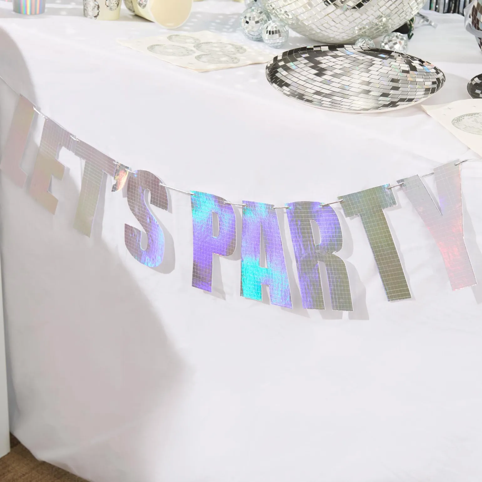 Iridescent Let's Party Card Banner 2m