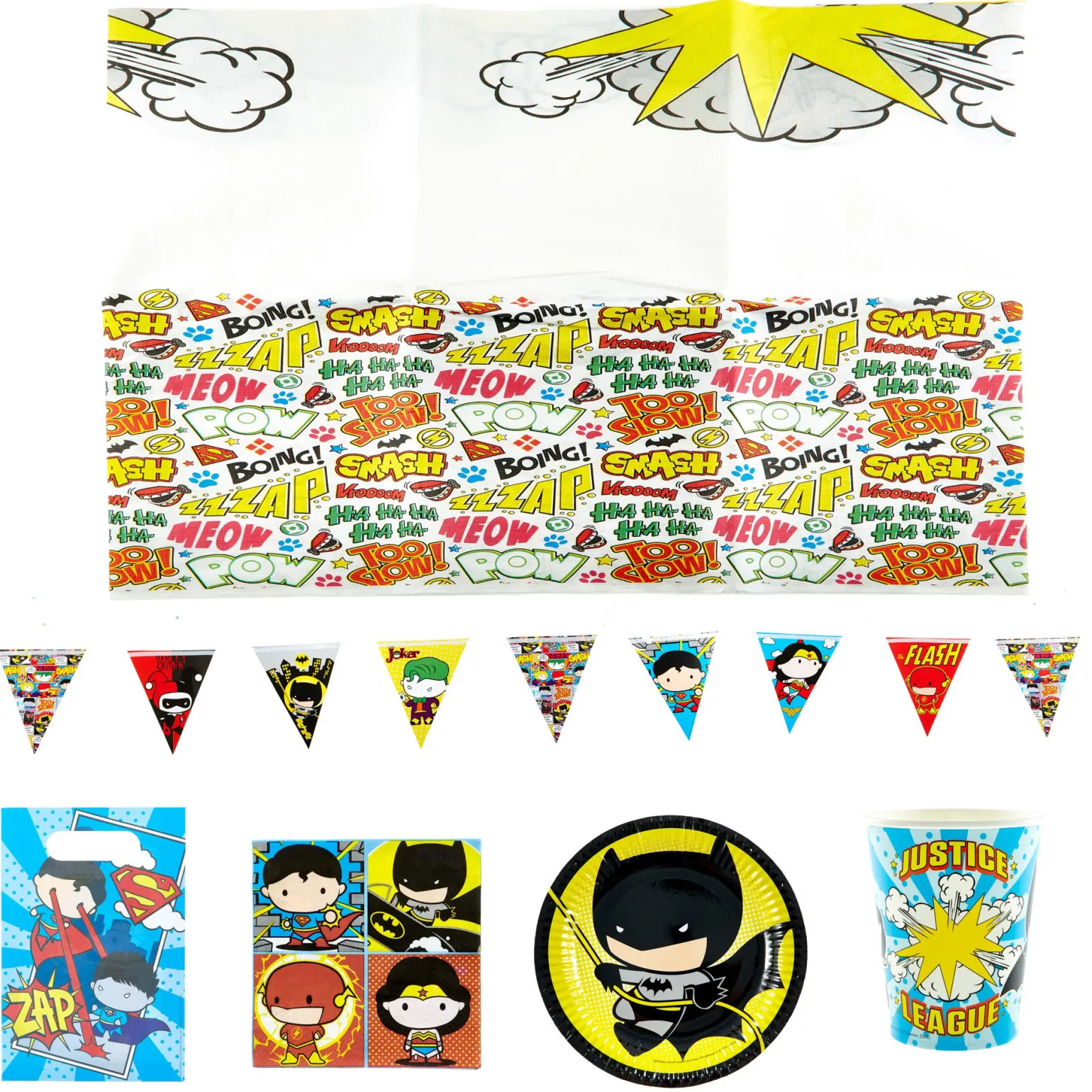 Justice League Party Tableware & Decorations Bundle - 16 Guests