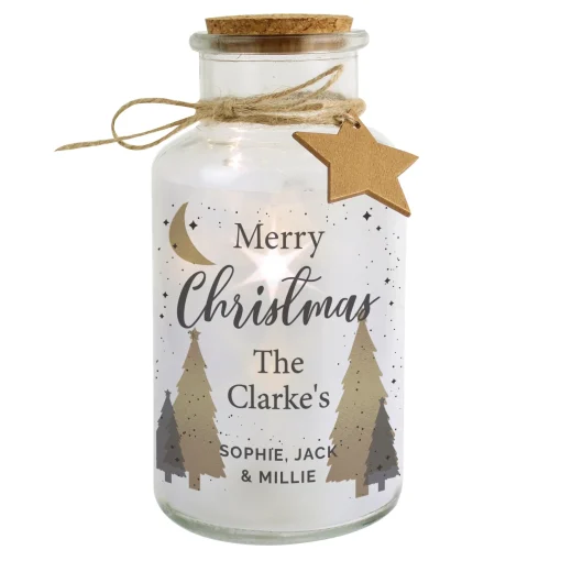 Merry Christmas Decorative LED Light-Up Glass Jar