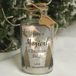 Merry Christmas Decorative LED Light-Up Glass Jar