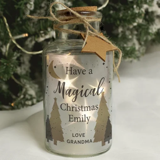 Merry Christmas Decorative LED Light-Up Glass Jar