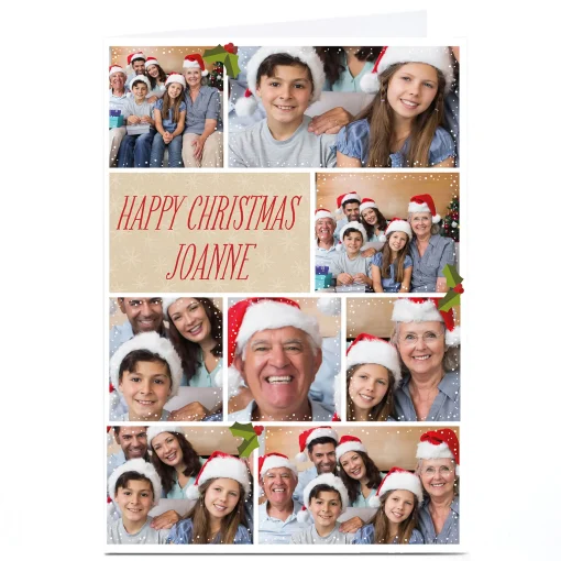 Multi Photo Christmas Card - Eight Photos With Holly Berries