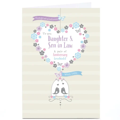 Personalised Anniversary Card - Pair of Lovebirds, Daughter & Son in Law