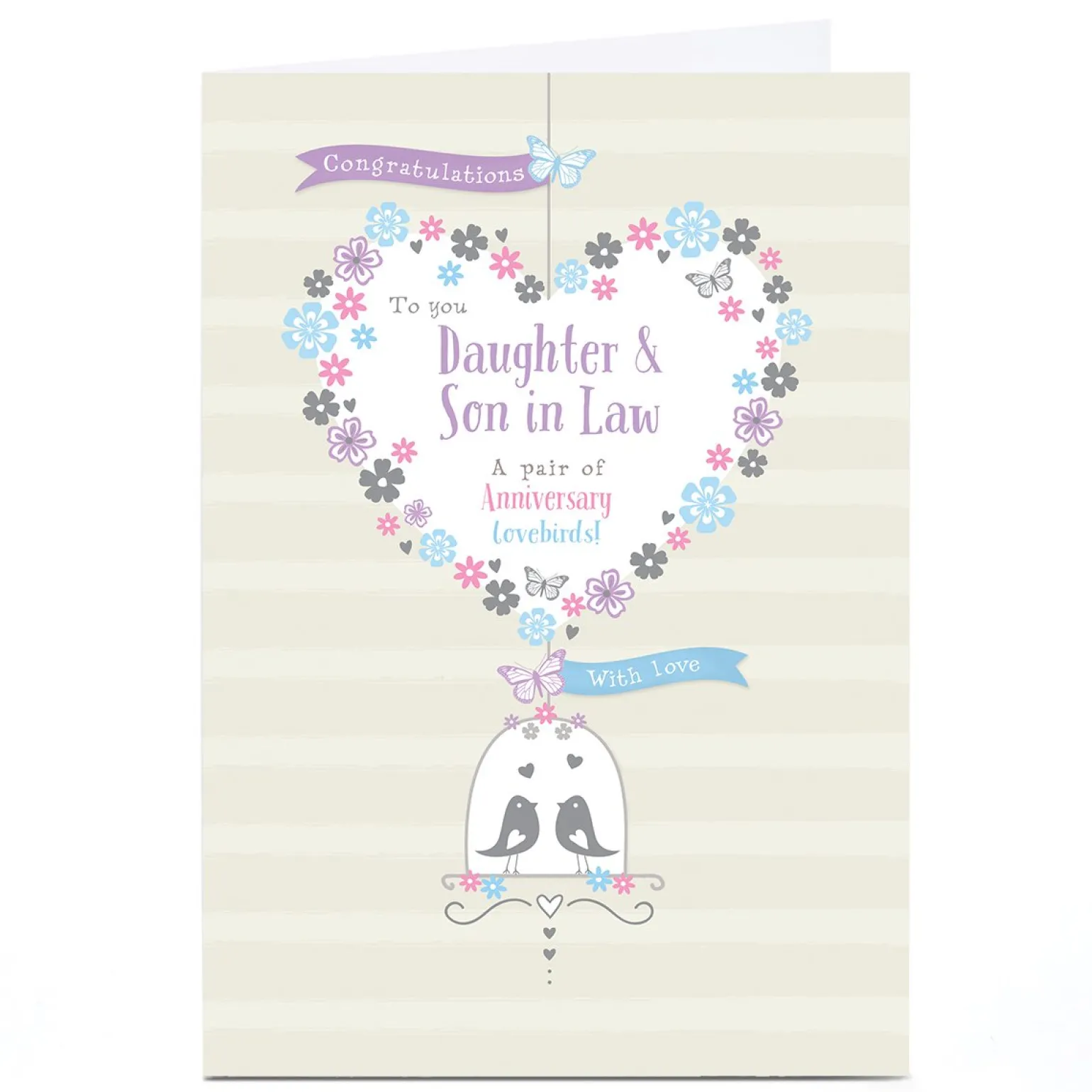 Personalised Anniversary Card - Pair of Lovebirds, Daughter & Son in Law