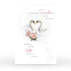 Personalised Anniversary Card - Wonderful Wife, Swans