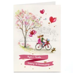 Personalised Any Message Card - Bicycle & Love Heart Balloons