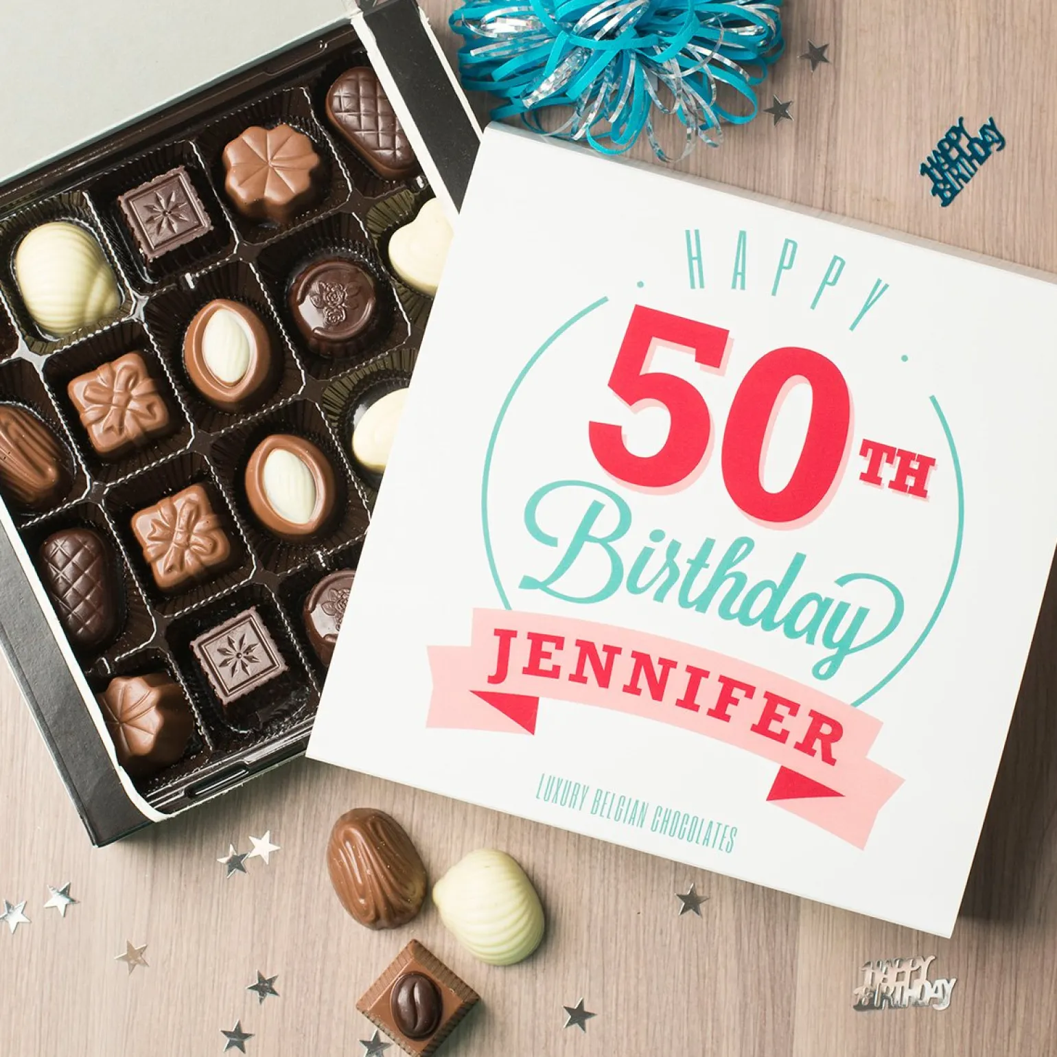 Personalised Belgian Chocolates - Happy 50th Birthday