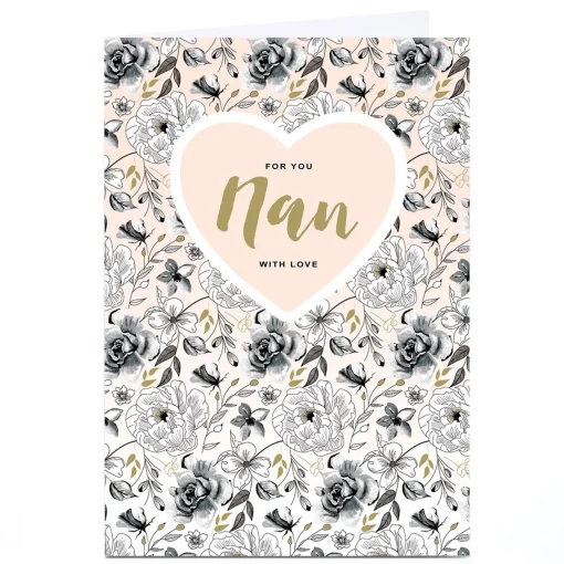 Personalised Birthday Card - Black and White Classic Flowers, Nan