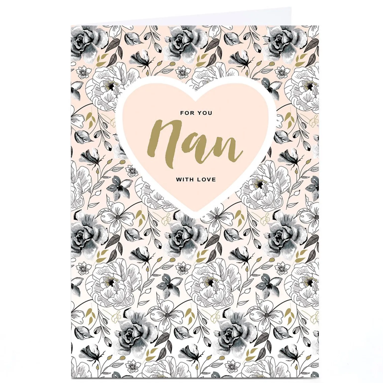 Personalised Birthday Card - Black and White Classic Flowers, Nan
