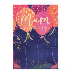 Personalised Birthday Card - Gold Sparkles Balloons, Mum