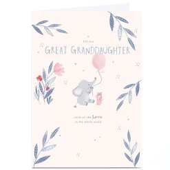 Personalised Birthday Card - Baby Elephant with Balloon, Great Granddaughter