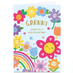 Personalised Birthday Card - Beautiful Day Smiling Flowers, Granny