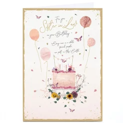 Personalised Birthday Card - Pink Pastel Cake with Wildflowers, Sister-in-Law