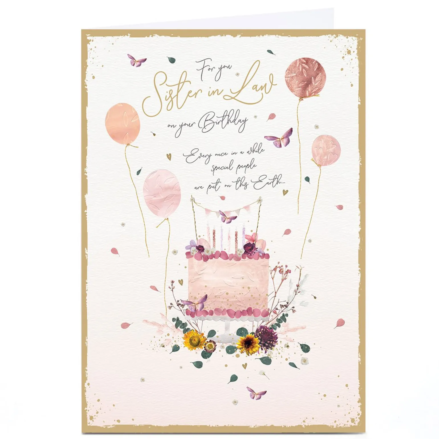Personalised Birthday Card - Pink Pastel Cake with Wildflowers, Sister-in-Law