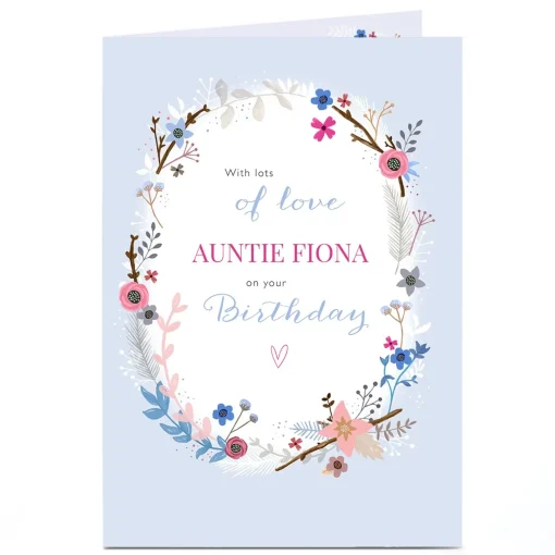 Personalised Birthday Card - Flowers Oval Boarder Auntie