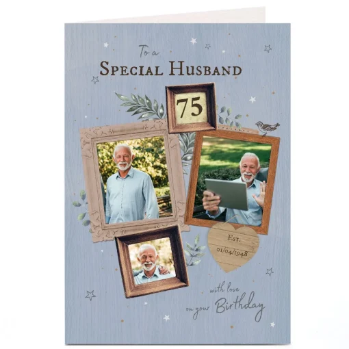 Personalised Birthday Card Photo Card - Special Husband 75th, Editable Age