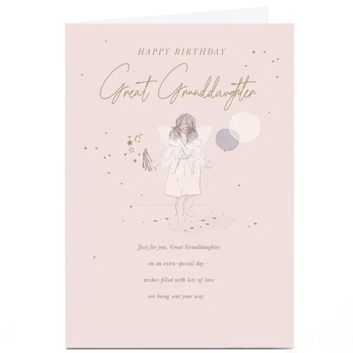 Personalised Birthday Card - Little Girl with Wings, Great Granddaughter