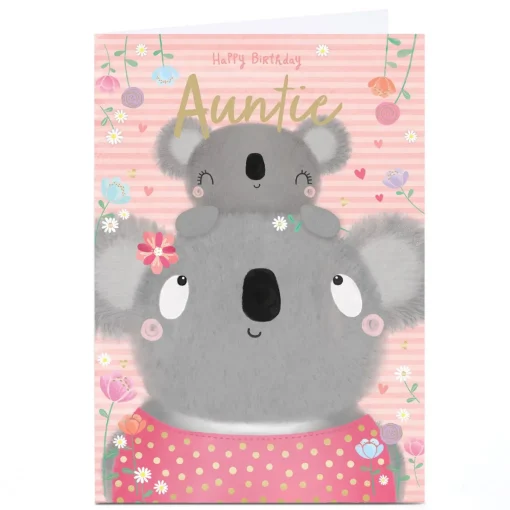 Personalised Birthday Card - Cute Koalas, Auntie