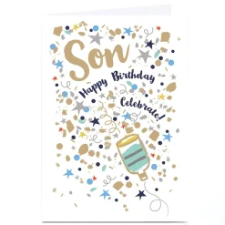 Personalised Birthday Card - Confetti Party Popper Explosion, Son