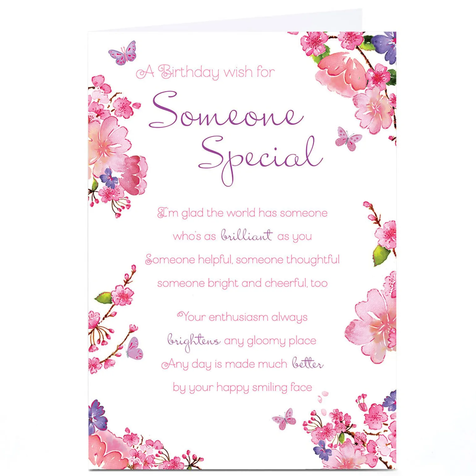 Personalised Birthday Card - Pink Flowers with Verse