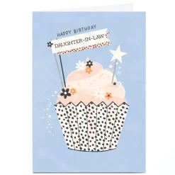 Personalised Birthday Card - Stars & Flowers Cupcake, Daughter-in-Law