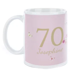 Personalised Birthday Mug - Pink Flowers, Editable Age & Recipient