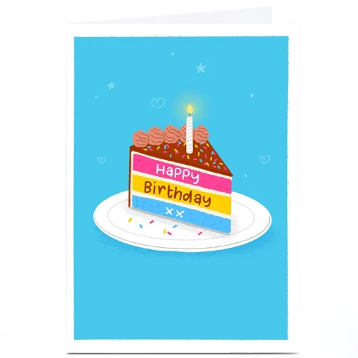 Personalised Blue Kiwi Birthday Card - Cake, Pansexual Pride Flag
