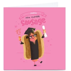 Personalised Blue Kiwi Card - You Clever Sausage, Pink