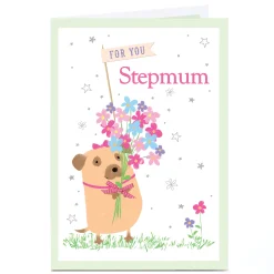 Personalised Card - Dog With Flowers, Stepmum