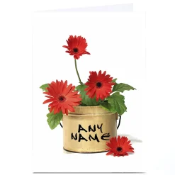 Personalised Card - Pot Of Red Flowers
