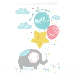 Personalised Christening Card - Elephant & Balloons