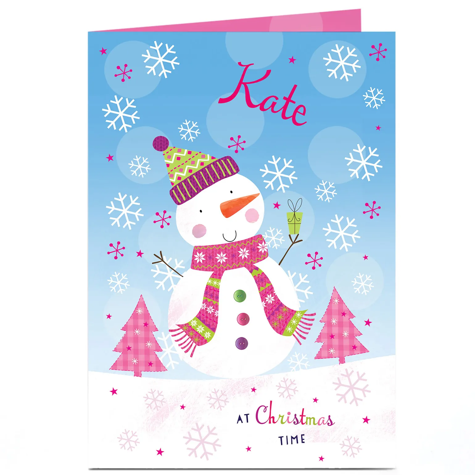 Personalised Christmas Card - Pink Snowman